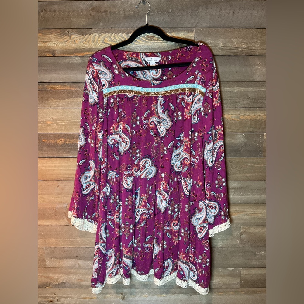 Maroon Paisley With Lace Hem Cousin Earl Dress Women’s Size Large EUC